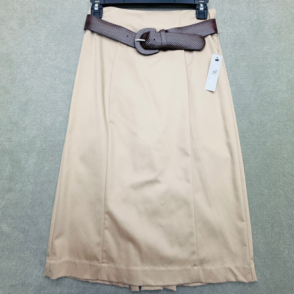 Worthington Women Clay Beige Midi Pencil Skirt With Snakeskin Belt 2 Petite NWT